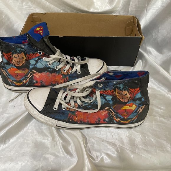 DC Comics Chuck Taylor All Star Superman High Tops Converse Used Sz 9 \ 11 - Picture 10 of 12